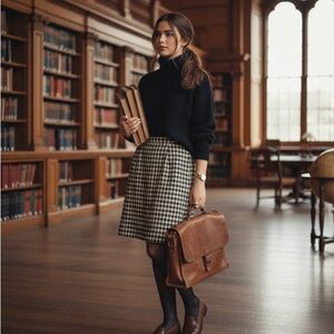 Vtg Talbots Wool A Line Skirt Black White Gingham Plaid Check Sz 12